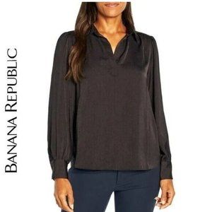 NWT Banana Republic Women's Long Sleeve V Neck Blouse Black Size S $65 8D151